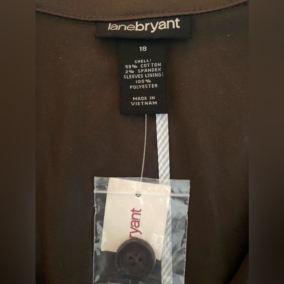 Lane Bryant Notch Lapel Blazer 18 Brown Lined Short Cotton 2 Button Jacket - Picture 8 of 8